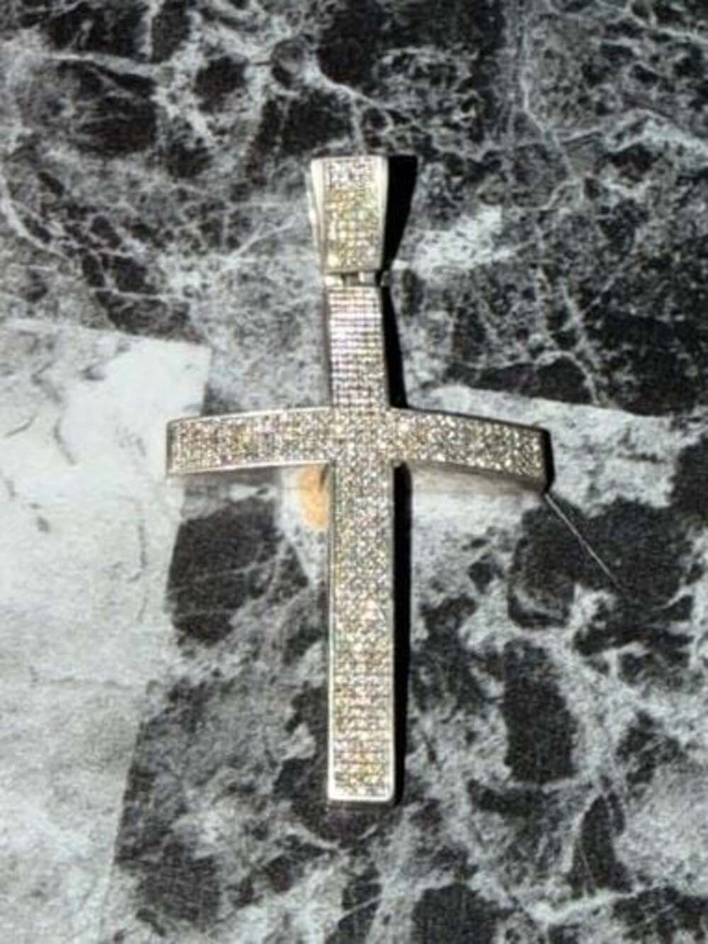 Cross Pendant with Natural Diamonds 1.85ctw Sterling Silver Large 2.25 Inch